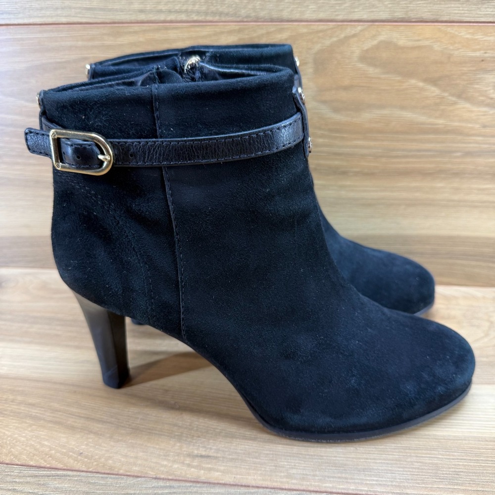 Tory Burch Patricia Boots Womens 8 M Black Suede Buckle Zipper